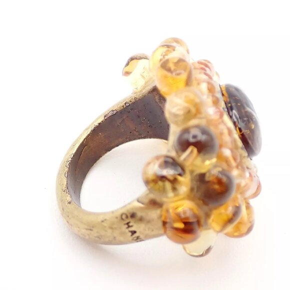 CHANEL Logo Gripoix Ring 00A Brown Gold-Plated France Accessory - Picture 13 of 16